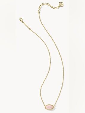 Kendra Scott Elisa Gold Pendant Necklace in Rose Quartz & Pouch (NWT)